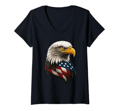 Damen Amerikanische Flagge Patriotischer Adler USA Amerika Bürger Frauen Männer T-Shirt mit V-Ausschnitt Damen Amerikanische Flagge Patriotischer Adler USA Amerika Bürger Frauen Männer T-Shirt mit V-Ausschnitt von American USA Flag Eagle 4th Of July Gifts