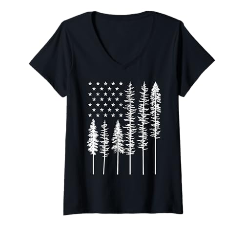 Damen American Flag Distressed American USA Flag Pine Tree T-Shirt mit V-Ausschnitt Damen American Flag Distressed American USA Flag Pine Tree T-Shirt mit V-Ausschnitt von American Usa Flag Pine Tree Tee.