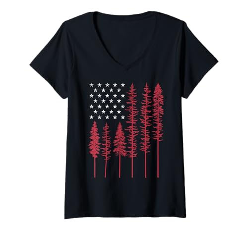 Damen American Flag Distressed American USA Flag Pine Tree T-Shirt mit V-Ausschnitt Damen American Flag Distressed American USA Flag Pine Tree T-Shirt mit V-Ausschnitt von American Usa Flag Pine Tree Tee.