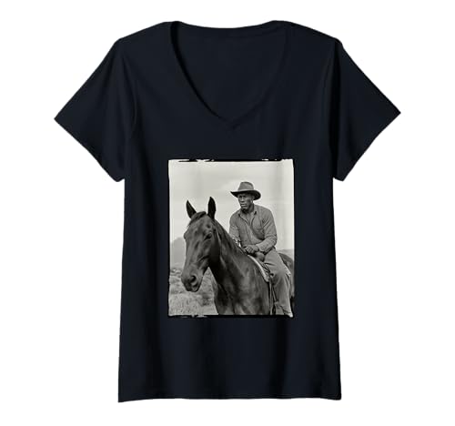 Damen Black Cowboy Pride Western History Vintage Rider Damen Herren T-Shirt mit V-Ausschnitt von American West Heritage African Cowboy Retro Art