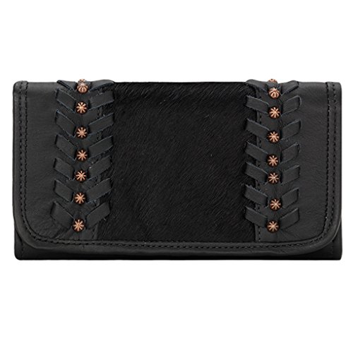 American West Damen Saddle Ridge Tri-Fold Wallet, Cow Town Black W Hair, Einheitsgröße, Geldbörse mit Reißverschluss von American West