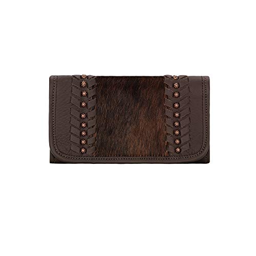 American West Damen Saddle Ridge Tri-Fold Wallet, Cow Town Chocolate W Hair, Einheitsgröße, Geldbörse mit Reißverschluss von American West