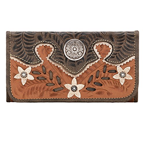 American West Damen Saddle Ridge Tri-Fold Wallet, Desert Wildflower Tan Brown, Einheitsgröße von American West