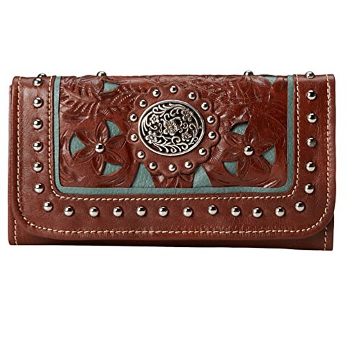 American West Damen Saddle Ridge Tri-Fold Wallet, Lady Lace Brown, Einheitsgröße, Geldbörse mit Reißverschluss von American West