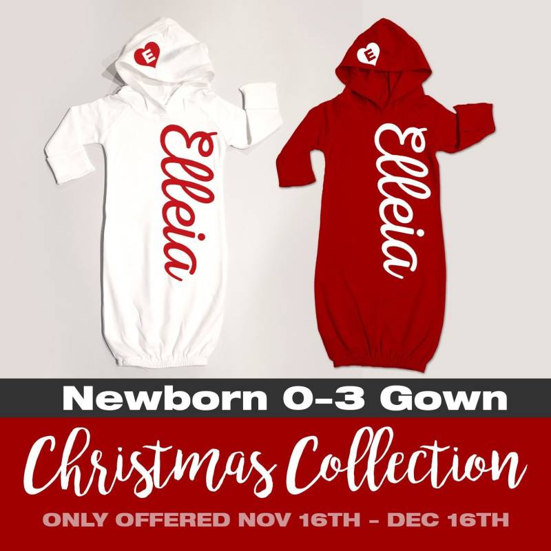 Personalisiertes Geschenk Für 2 Neugeborene Coming Home Outfit, Gedruckter Babyname Auf Kleid Rot Oder Weiß, Babykleid Mit Kapuze, Weihnachtsbabys von AmericanDecals