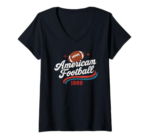 Damen American Football 1869 Sport Varsity Vintage Jungen Mädchen T-Shirt mit V-Ausschnitt Damen American Football 1869 Sport Varsity Vintage Jungen Mädchen T-Shirt mit V-Ausschnitt von AmericanFootballAxis1
