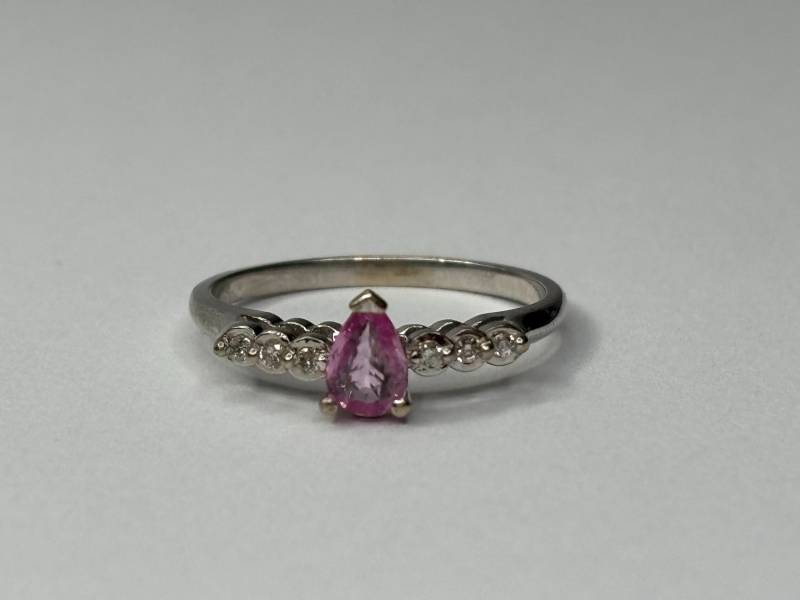 14K Weißgold Pear Cut Pink Cubic & Zirkonia Akzent Diamantring Mit Ema Gekennzeichnet von AmericanJewelry224