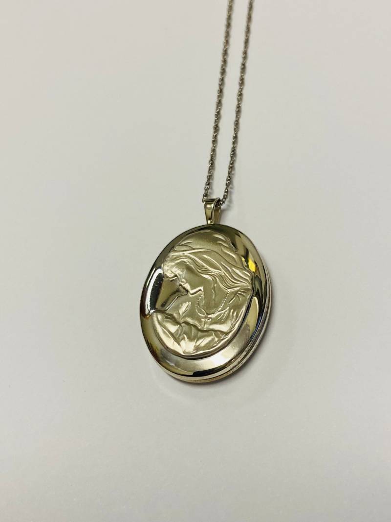 Vintage Sterling Silber Ppc Fingerabdruck Mutter & Kind Medaillon Halskette von AmericanJewelry224