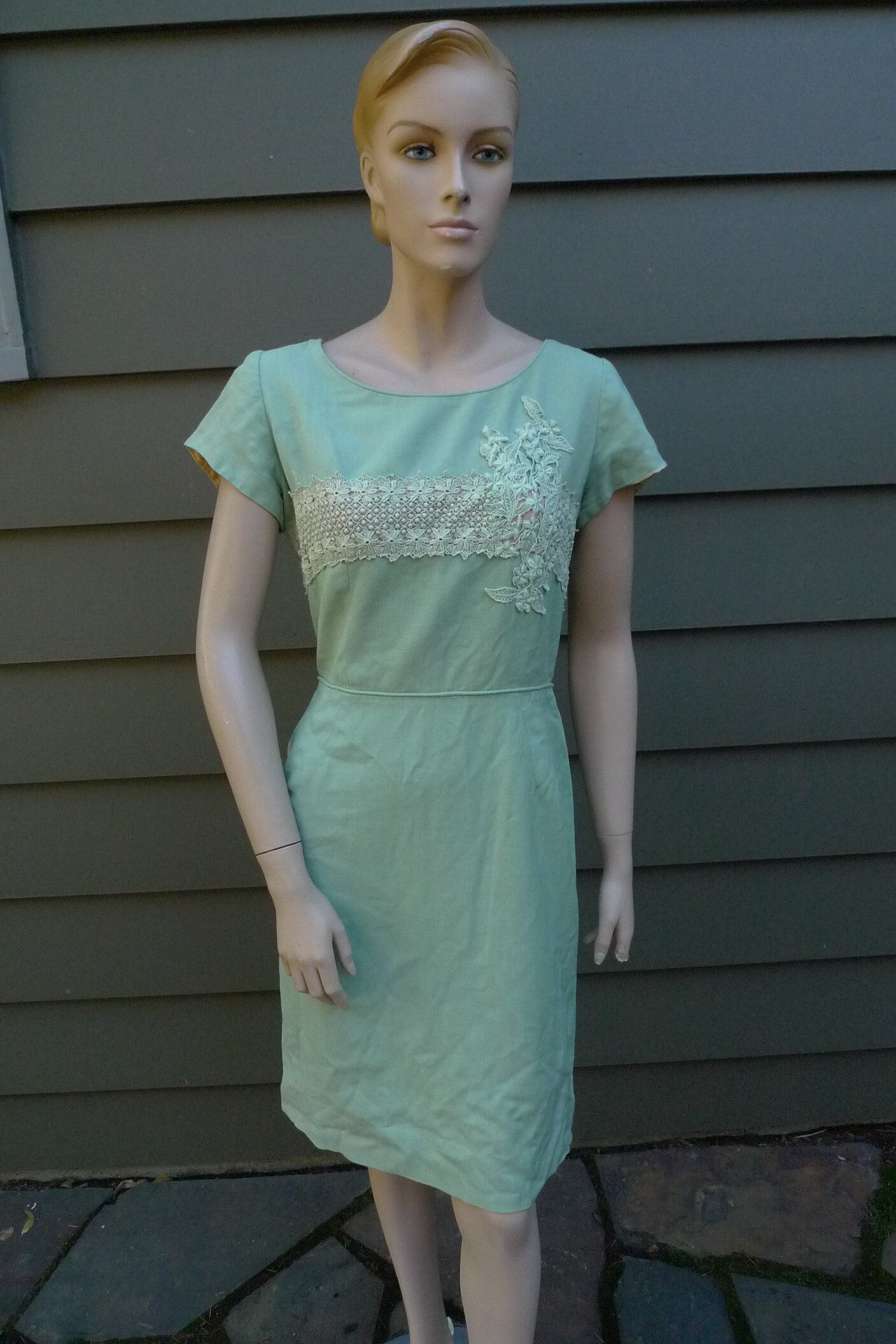 Büste Bis 38" 50Er Jahre Grünes Rayon Leinenkleid von AmericanVintagePDX