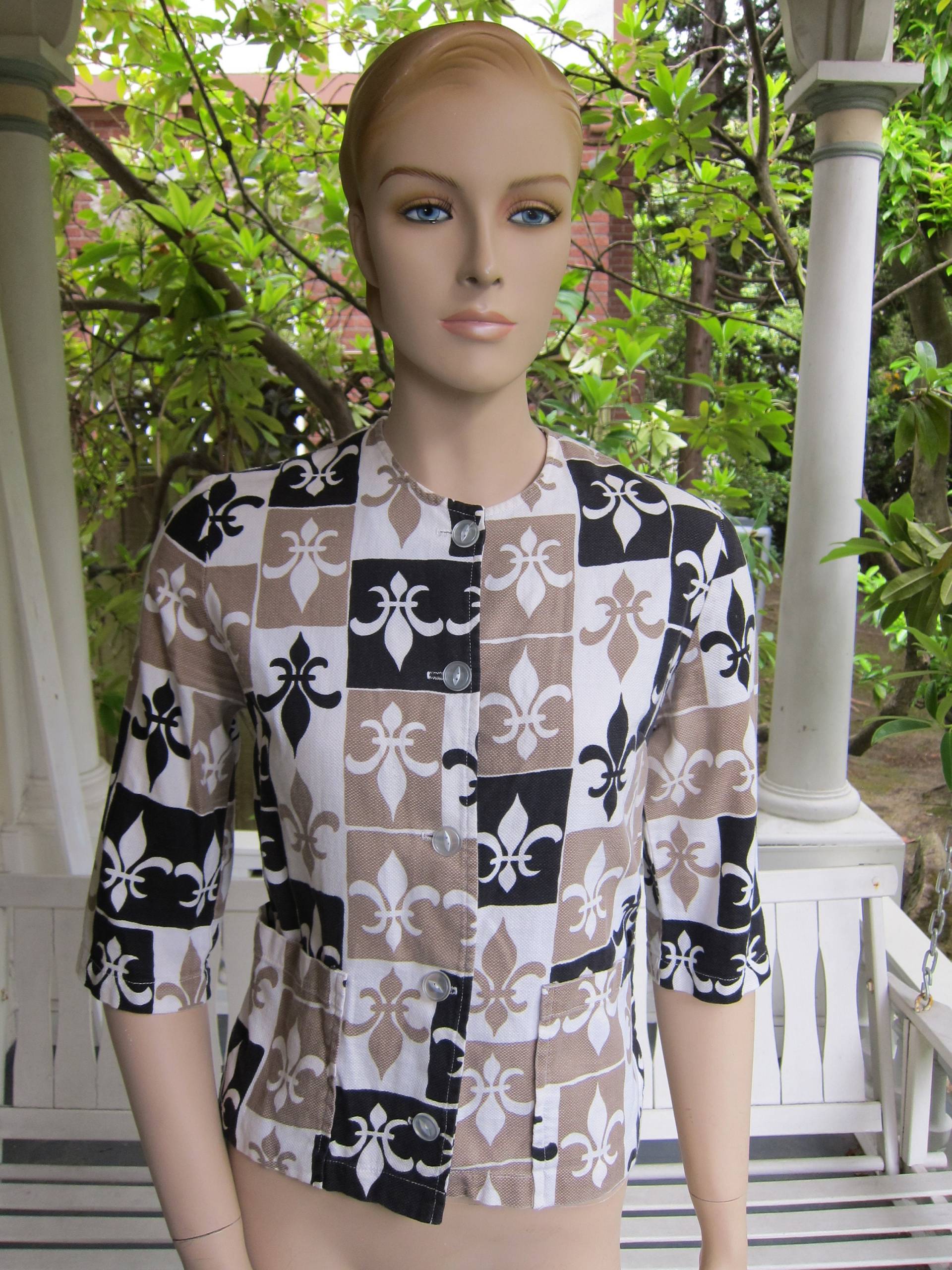 Oberweite Bis Zu 36" Wunderschöne 1950S High-End Strukturierte Baumwolle Fleur Delis Jacke/Bluse | Deadstock Ungetragen von AmericanVintagePDX