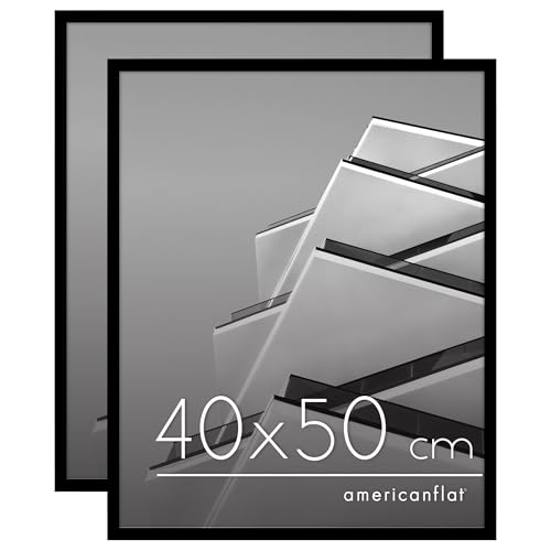 Americanflat 40x50 cm Bilderrahmen (2er Pack) - schmaler Fotorahmen mit Plexi-Scheibe - integrierte Aufhängung für Hoch- und Querformat - Schwarz von Americanflat