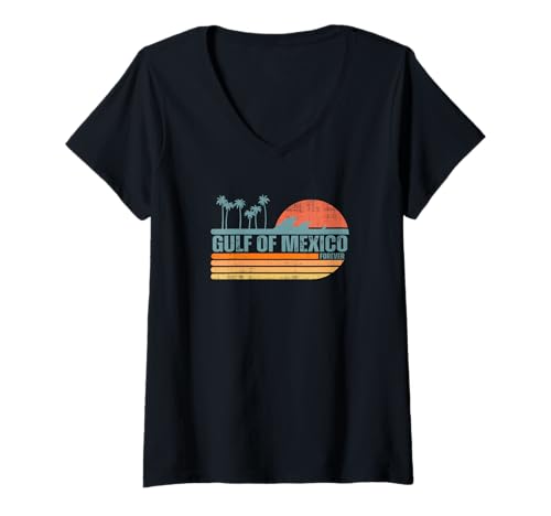 Damen Retro Golf of Mexico Forever 1550 Liberal El Golfo De Mexico T-Shirt mit V-Ausschnitt von Americas Gulf Trump Mexico Flag
