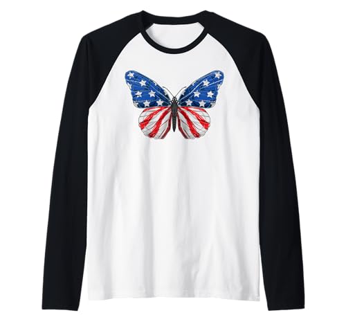 Schmetterling USA Souvenir Flagge Damen, Herren, Jungen, Mäd Raglan von Amerika Amerikanische Fahne Patriot Amerika Liebe