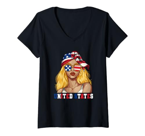 Damen Vereinigte Staaten Amerikaner Frau T-Shirt mit V-Ausschnitt von Amerikaner Vereinigte Staaten Geschenk