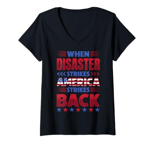 Damen Wenn eine Katastrophe schlägt, schlägt Amerika zurück T-Shirt mit V-Ausschnitt von Amerikanische Belastbarkeit