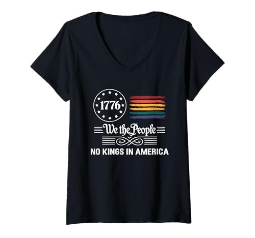 Damen We The People 1776 Regenbogenflagge Keine Könige Amerika T-Shirt mit V-Ausschnitt von Amerikanische Unabhängigkeit LGBTQ Geschichte