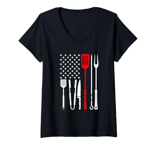 Damen Amerika Barbecue Outfit USA Grillen Smoker Grill Design T-Shirt mit V-Ausschnitt von Amerikanisches Grillen Design Herren Damen Kinder