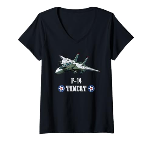 Damen Amerikanisches Militärflugzeug F14 Tomcat Kampfflugzeug T-Shirt mit V-Ausschnitt Damen Amerikanisches Militärflugzeug F14 Tomcat Kampfflugzeug T-Shirt mit V-Ausschnitt von Amerikanisches Kampfflugzeug F-14 Tomcat