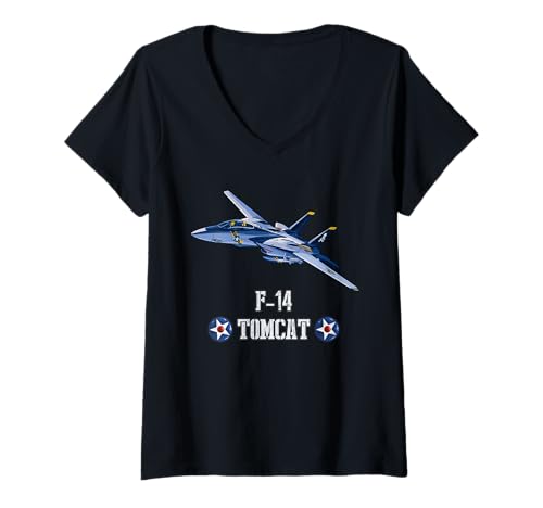Damen Amerikanisches Militärflugzeug F14 Tomcat Kampfflugzeug T-Shirt mit V-Ausschnitt Damen Amerikanisches Militärflugzeug F14 Tomcat Kampfflugzeug T-Shirt mit V-Ausschnitt von Amerikanisches Kampfflugzeug F-14 Tomcat