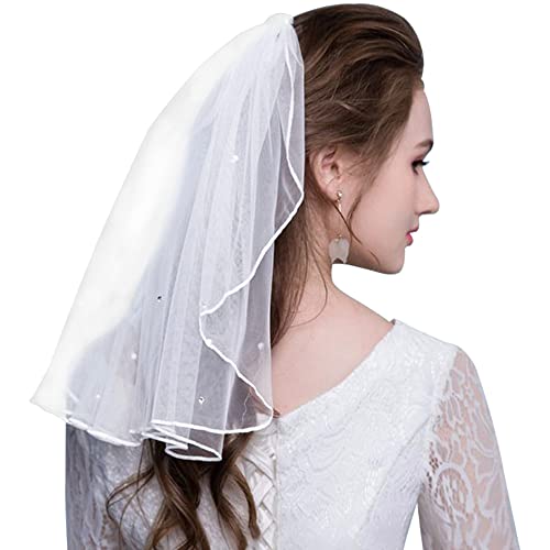 Amerson Brautschleier, Schleier kurz Strass Elegante Braut Tüll mit Kamm Hochzeitsschleier Hochzeit Kurzer für JGA Junggesellinnenabschied Zubehör (Ivory), L45 von Amerson