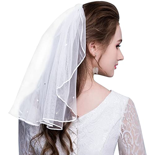 Amerson Brautschleier, Schleier kurz Strass Schleier Elegante Braut Tüll mit Kamm Hochzeitsschleier Hochzeit Kurzer Schleier für JGA Junggesellinnenabschied Hochzeit Zubehör Schleier (Weiß), L45 von Amerson