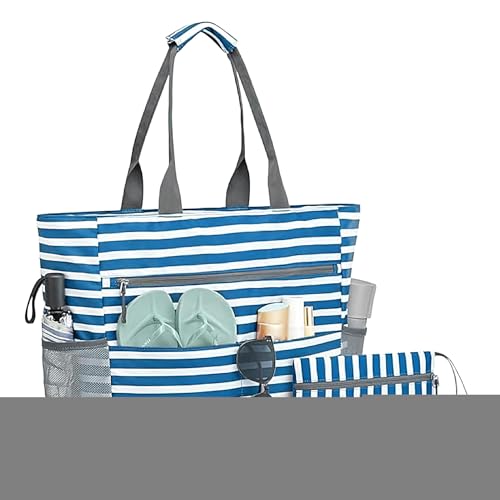 Amesor Große Strandtasche | wasserdichte Schultertasche - Organizer Sanddicht Faltbare Tasche Mit Platz Für Urlaub Wasserflaschen Sonnenbrille Pool Frauen Ausflug Boot Reisen von Amesor