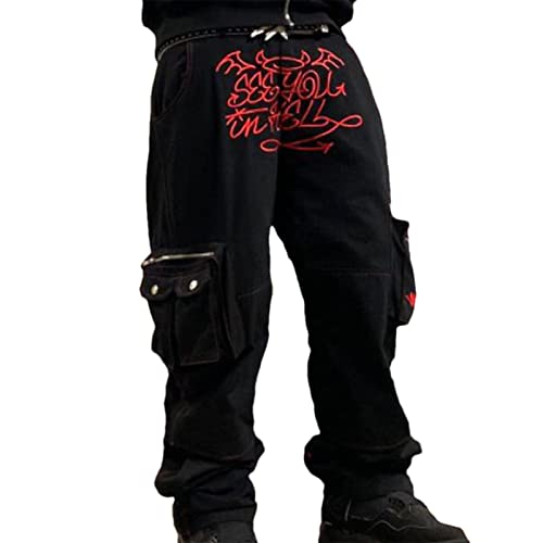 Minus Two Cargo Pants Y2k, Cargohose Jeans Baggy, Unisex Cargo Hose Herren, Hose Minus Two Gerade Hose Street Pocket Hohe Taille Gedruckt Hip Hop, Streetwear Mit Verstellbarem Gummiband (S - XL) von Amesor