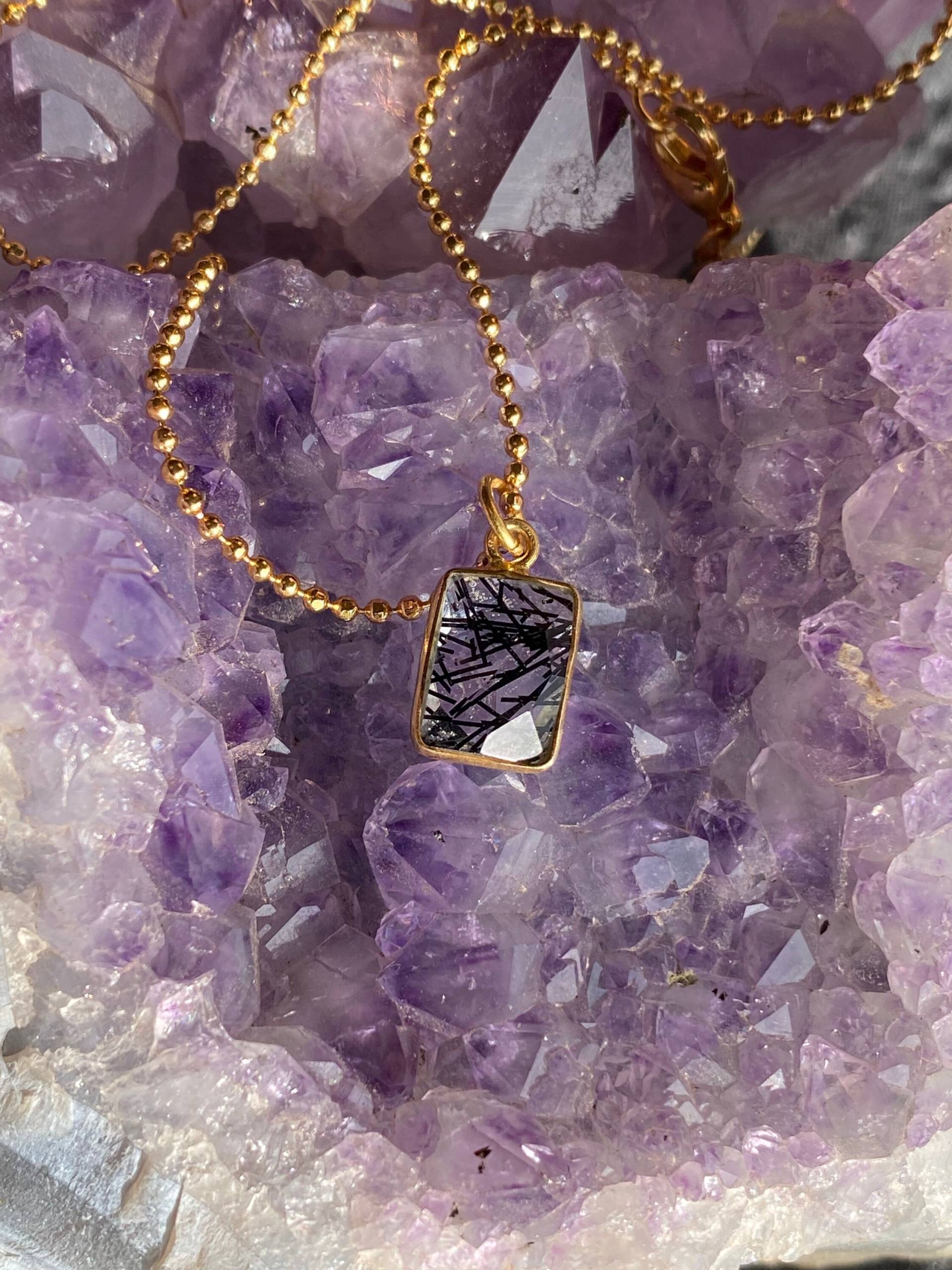 Kleine Rutilquarz Rechteck Kette, Vergoldet 18K Kleine Rutilquarz Rechteck Kette, Vergoldet 18K von AmethystAndAroid