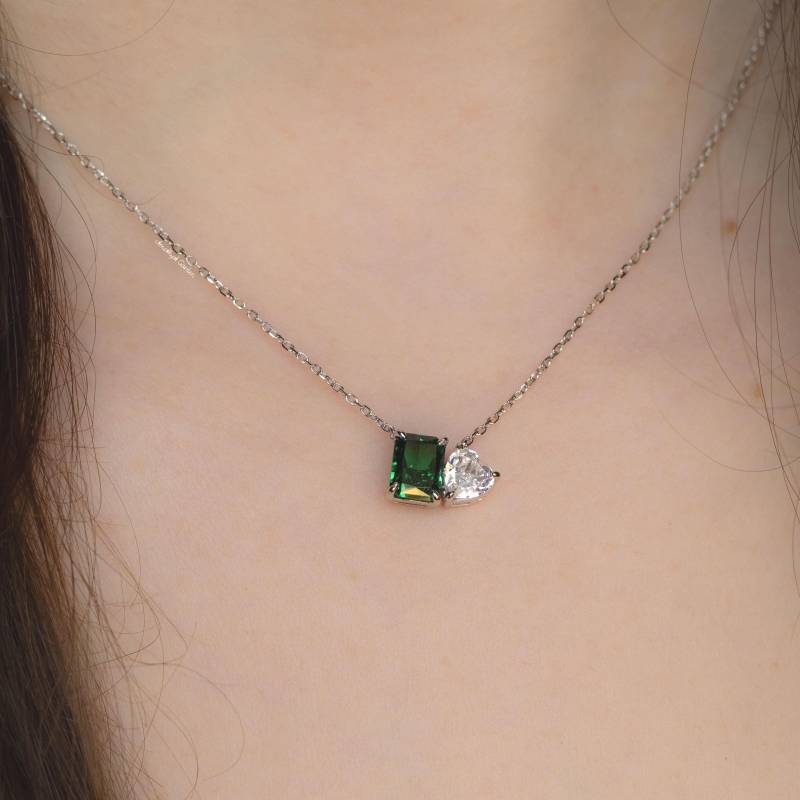 Halskette Silber Grün Sterling Grün Zierliche Silber Herz Geschenk Freundin von AmethystGardenShop