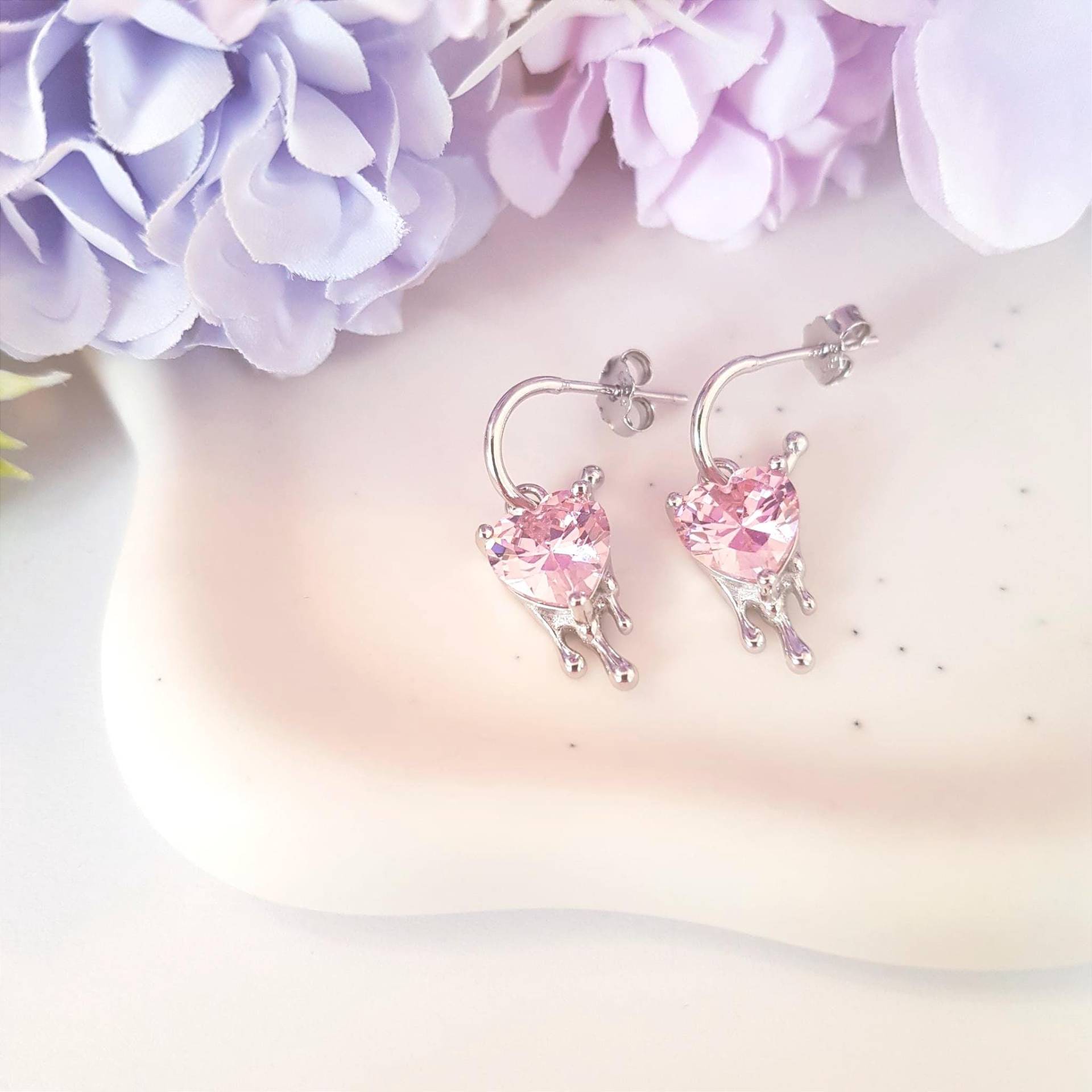 Ohrringe Herz Pink Sterling Silber Rosa Ohrhänger Geschenk Für Sie Ohrringe Herz Pink Sterling Silber Rosa Ohrhänger Geschenk Für Sie von AmethystGardenShop