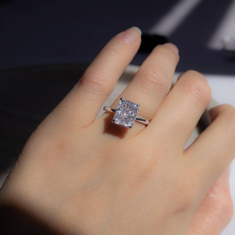 Verlobungsring Crushed Ice Diamond Style Ring Cz Silberring Damen Eckig Statement Sterling Silber Ringe Weiß von AmethystGardenShop