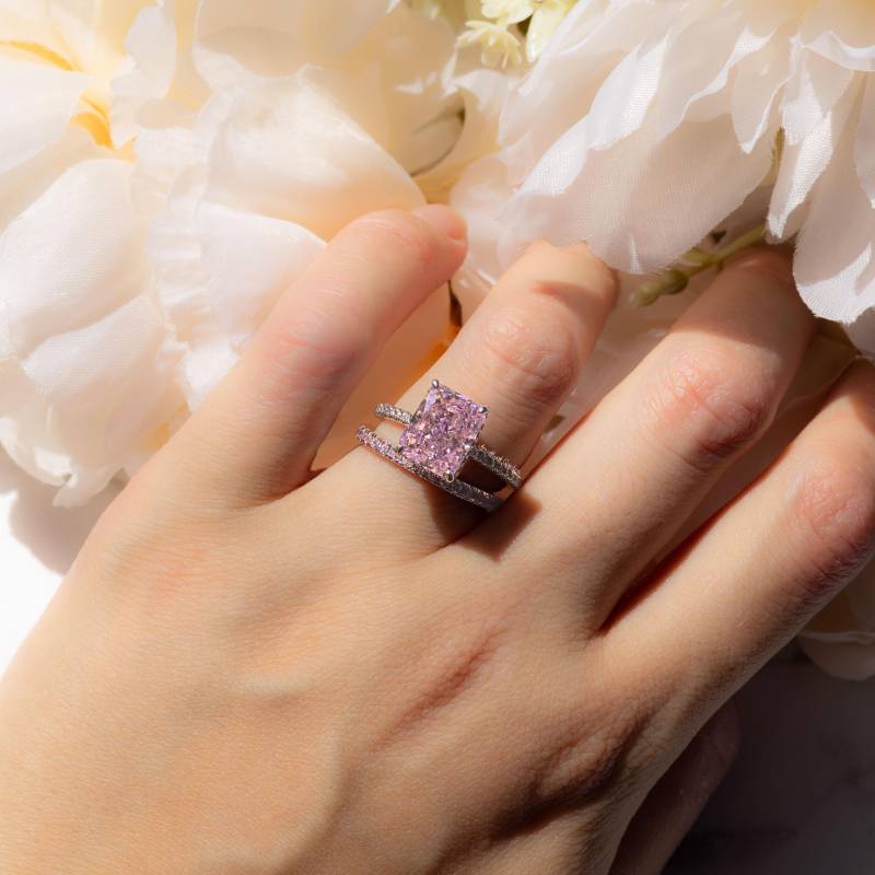 Verlobungsring Pink Crushed Ice Diamond Ring Cz Statement Sterling Silber Rosa Pink Silber von AmethystGardenShop