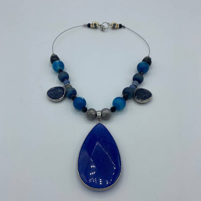 Achat Halskette - Perlen Blaue Drusy Stein Anhänger Blau von AmethystRisingCo
