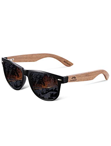 AMEXI Holz Sonnenbrillen/Sonnenbrille mit Holzbügeln aus Walnuss für Damen & Herren/Polarisierende Brillengläser mit UV400-Schutz von AMEXI