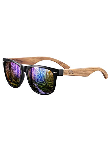 AMEXI Holz Sonnenbrillen/Sonnenbrille mit Holzbügeln aus Walnuss für Damen & Herren/Polarisierende Brillengläser mit UV400-Schutz von AMEXI