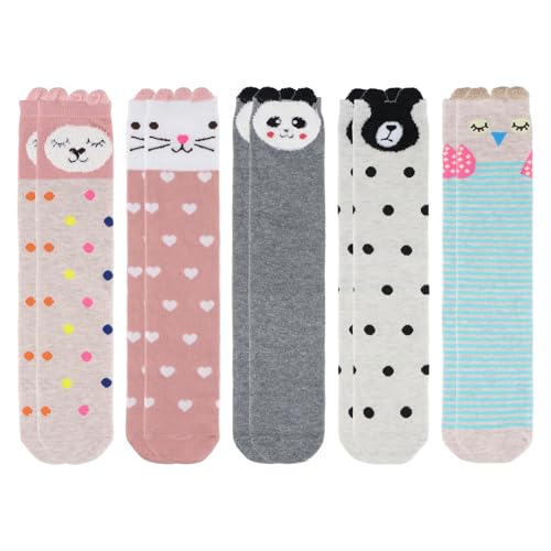 5 Paar Thermo kniestrümpfe kinder, Baumwolle Langer Stil Mädchen Kniestrümpfe mit interessant niedliches cartoon Muster, Weich bequem Hautfreundlich und atmungsaktiv Hohe Kindersocken 3-12 Jahre von Amexo