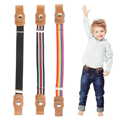 Amexo 3 Stück Elastischer Gürtel Ohne Schnalle für Kinder Verstellbare Stretchgürtel Kinder Unsichtbare Stretchgürtel Schnallenfreier Gürtel für Jungen Mädchen 37-57cm von Amexo