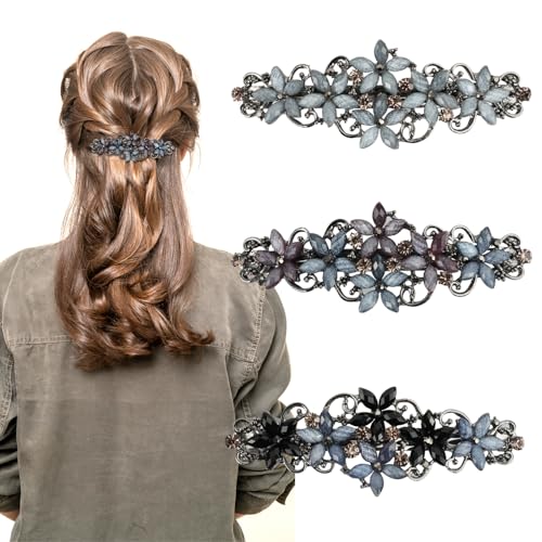 Amexo 3 Stück Elegante Haarspangen für Damen Mädchen Blume Kristall Haarspangen für Mädchen Französische Haarspangen für Damen Vintage Haarklammer Haarschmuck von Amexo