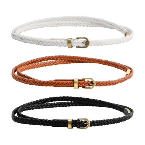 Amexo 3 Stück Geflochtener Schmaler Gürtel Damengürtel Damen Gürtel Taille Damen Flechtgürtel Frauen für Kleid Jeans von Amexo