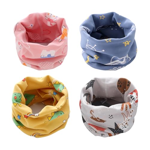 Amexo 4 Stück Kinder Schals, Baumwolle loop schal, Multifunktional winddicht halstücher baby, Süßes Muster Warmer Hals halstuch baby für Winter Frühling und Herbst von Amexo