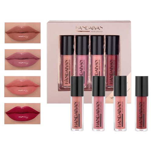 Amexo 4 Stück Lippenstift Set Wasserdichtes Lipgloss-Kit Antihaft-Tasse Flüssiges Lippenstift Langanhaltender Lip Tint für Frauen Make up Geschenke (01#, Feucht) von Amexo
