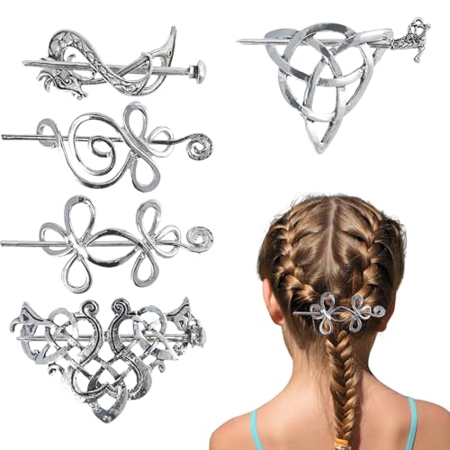 Amexo 5 Stück Keltische Wikinger-Haarspangen, Vintage Haarspange Haarnadeln Minimalistische Metallknoten-Haarstab Knoten Haarspange Retro-Haarschmuck für Mädchen Frauen (Silber) von Amexo