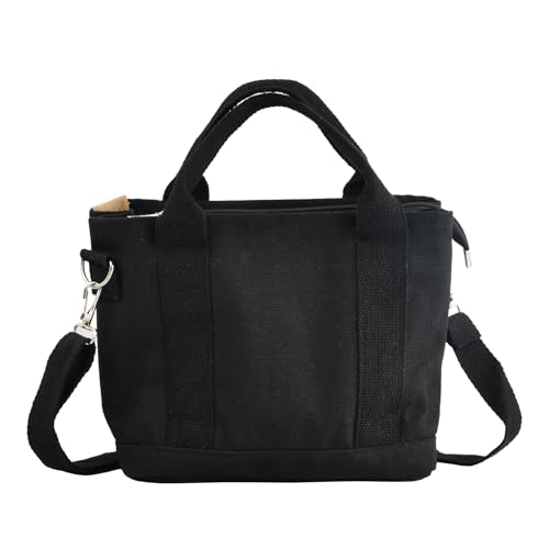 Amexo Canvas Tasche Damen - Canvas Tragetaschen Handtasche - Canvas Handtasche Damen mit Reißverschluss - Für Alltag, Schule, Einkaufen, Arbeit, Reisen - Schwarz - 23x15x21 cm von Amexo