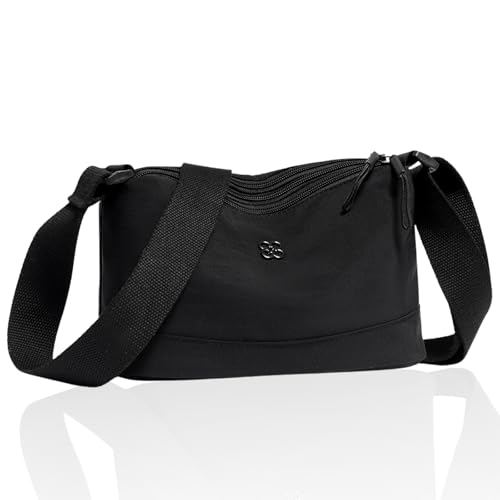 Amexo Crossbody Bag 4 Fächern Einfache Umhängetasche Damen Wasserdicht Nylon Kleine Umhängetasche Leichte Schultertasche Verstellbarer Breitem Freizeit Kleine Messenger Bag für Reisen (Schwarz) von Amexo