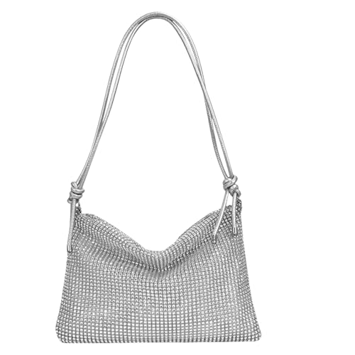 Amexo Damen Glitzer Tasche, Verstellbarer Schultergurt Elegante Tasche Abendtasche Hohe Kapazität mit Reißverschluss Clutch CrossBody Bag Umhängetasche für Prom Hochzeit Party Bankett (Silber) von Amexo
