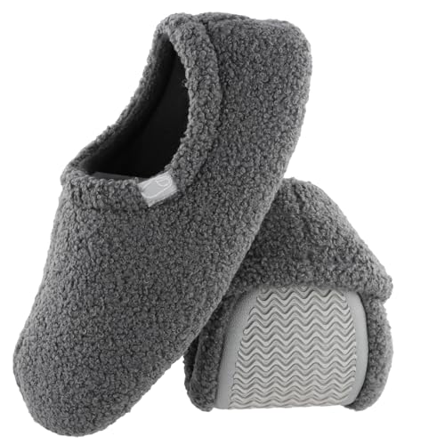 Amexo Damen Memory Foam Plüsch Hausschuhe Antirutsch Teddy-Fleece-Hausschuhe mit Geschlossener Ferse Winter Wärme Pantoffeln (Grau, Erwachsene, 36, Numerisch (von/bis), EU Schuhgrößensystem, 37, M) von Amexo