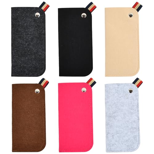 Amexo Filz Brillentasche, 6 Stück Brillenetui Filz Filz-Aufbewahrungstasche für Brillen Sonnenbrillen Slip In Brillenetui Tasche, Tragbare Tasche Weiche Einstecktasche für Damen Herren 9 * 18cm von Amexo