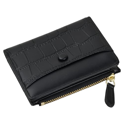 Amexo Geldbörse Damen Kleine, Geldbörse Damen klein PU Leder Kleines Portemonnaie Mini Kurzer Damen Geldbeutel Kleine Brieftasche Geldbörse mit Zipper Münzfach Kartenfächer (Schwarz) von Amexo