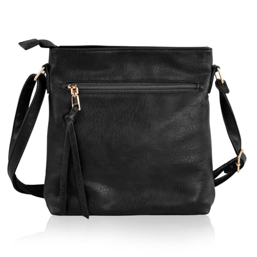Amexo Mittel Damen Umhängetaschen Leicht Damen Schultertasche aus Veganes Weichem PU-Leder, Stylisch Crossbody Bags für Frauen mit Verstellbar Breiter Gurt Perfekt für den täglichen Gebrauch (Schwarz) von Amexo