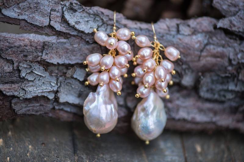 Perlenohrringe, Perle Tropfen Ohrringe, Süßwasserperlen, Tropfen, Hochzeitsschmuck, Schmuck, Braut Ohrring, Cluster von AmeyaaJewelry